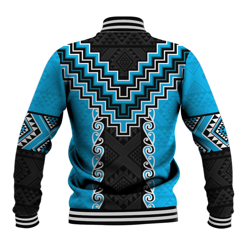 Sky Blue Niho Taniwha Mix Poutama Baseball Jacket Unique Taniko Aotearoa LT01 - Polynesian Pride