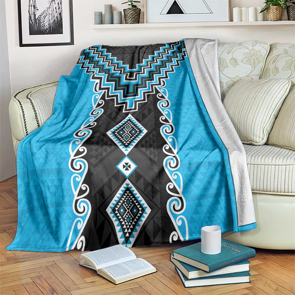 Sky Blue Niho Taniwha Mix Poutama Blanket Unique Taniko Aotearoa LT01 Sky Blue - Polynesian Pride