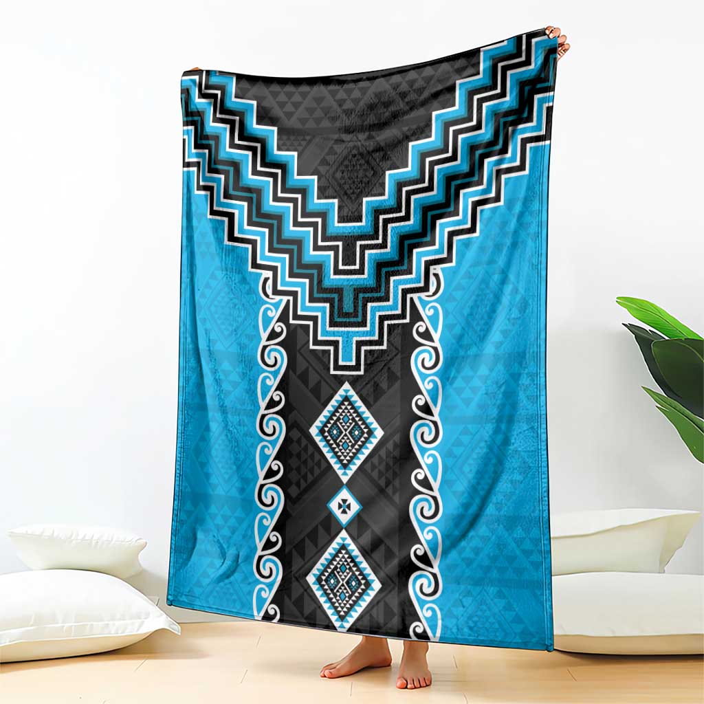Sky Blue Niho Taniwha Mix Poutama Blanket Unique Taniko Aotearoa LT01 - Polynesian Pride