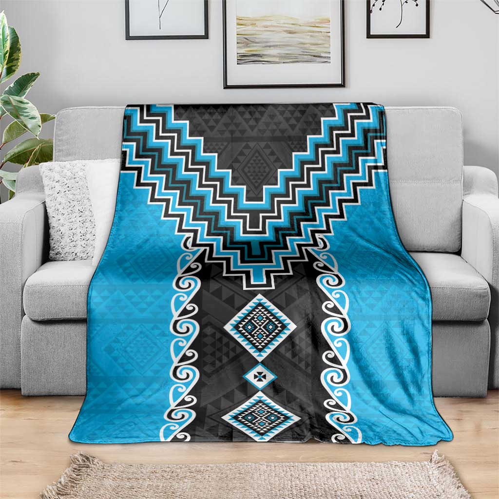 Sky Blue Niho Taniwha Mix Poutama Blanket Unique Taniko Aotearoa LT01 - Polynesian Pride