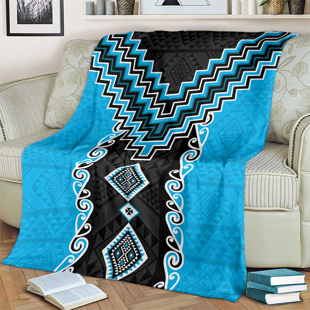Sky Blue Niho Taniwha Mix Poutama Blanket Unique Taniko Aotearoa LT01 - Polynesian Pride