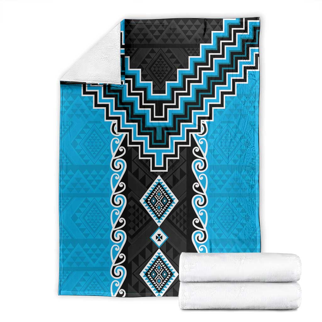 Sky Blue Niho Taniwha Mix Poutama Blanket Unique Taniko Aotearoa LT01 - Polynesian Pride