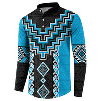 Sky Blue Niho Taniwha Mix Poutama Button Sweatshirt Unique Taniko Aotearoa LT01 - Polynesian Pride
