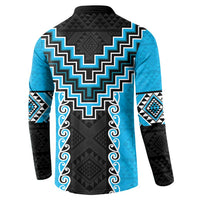 Sky Blue Niho Taniwha Mix Poutama Button Sweatshirt Unique Taniko Aotearoa LT01 - Polynesian Pride