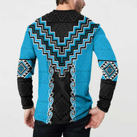 Sky Blue Niho Taniwha Mix Poutama Button Sweatshirt Unique Taniko Aotearoa LT01 - Polynesian Pride
