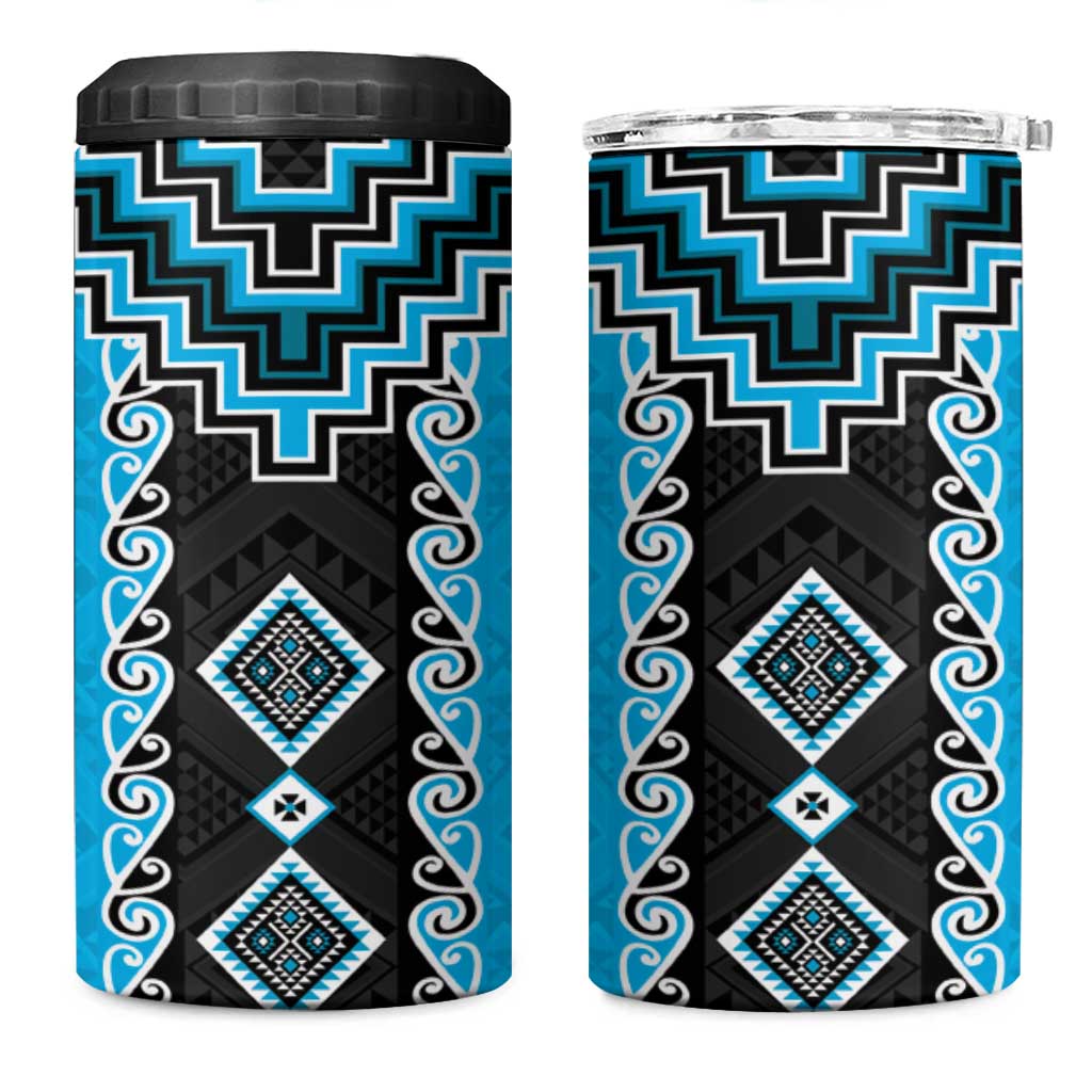 Sky Blue Niho Taniwha Mix Poutama 4 in 1 Can Cooler Tumbler Unique Taniko Aotearoa LT01 One Size: 16 oz Sky Blue - Polynesian Pride