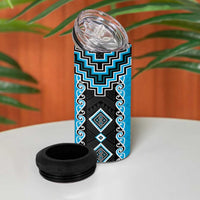 Sky Blue Niho Taniwha Mix Poutama 4 in 1 Can Cooler Tumbler Unique Taniko Aotearoa LT01 - Polynesian Pride
