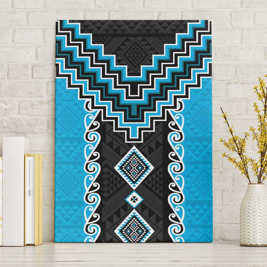 Sky Blue Niho Taniwha Mix Poutama Canvas Wall Art Unique Taniko Aotearoa LT01 Without Frame Sky Blue - Polynesian Pride