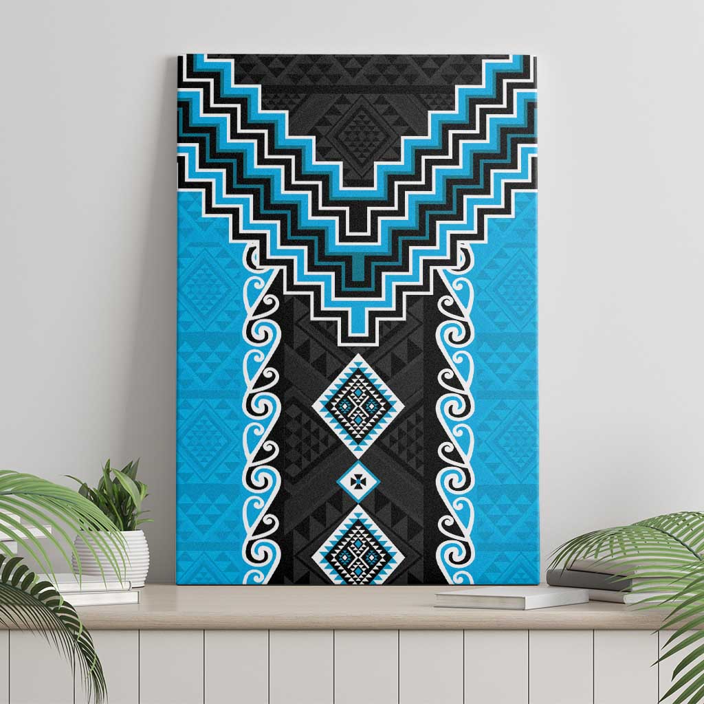 Sky Blue Niho Taniwha Mix Poutama Canvas Wall Art Unique Taniko Aotearoa LT01 - Polynesian Pride