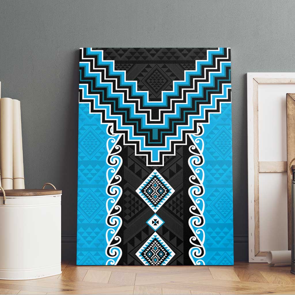 Sky Blue Niho Taniwha Mix Poutama Canvas Wall Art Unique Taniko Aotearoa LT01 - Polynesian Pride