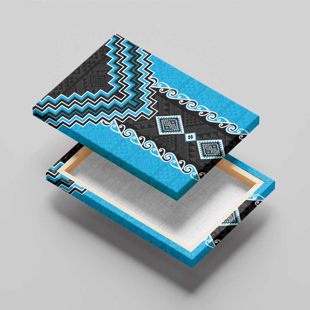 Sky Blue Niho Taniwha Mix Poutama Canvas Wall Art Unique Taniko Aotearoa LT01 - Polynesian Pride