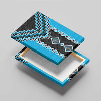 Sky Blue Niho Taniwha Mix Poutama Canvas Wall Art Unique Taniko Aotearoa LT01 - Polynesian Pride