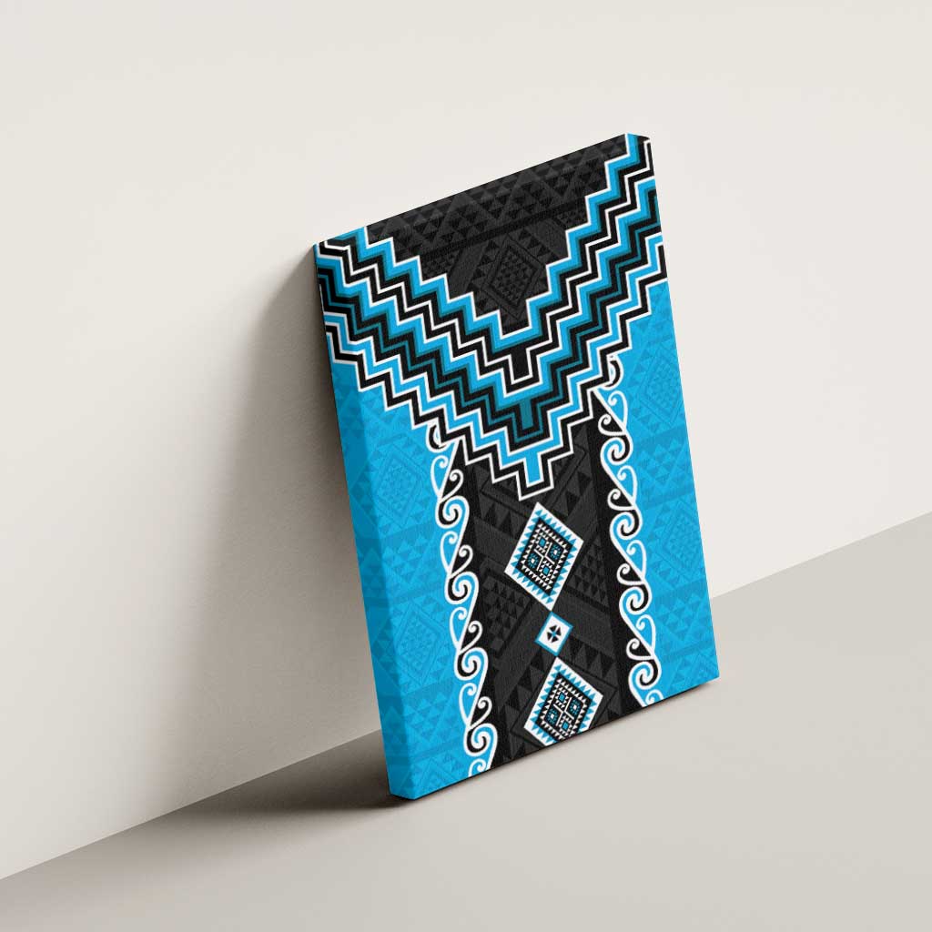 Sky Blue Niho Taniwha Mix Poutama Canvas Wall Art Unique Taniko Aotearoa LT01 - Polynesian Pride