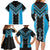 Sky Blue Niho Taniwha Mix Poutama Family Matching Long Sleeve Bodycon Dress and Hawaiian Shirt Unique Taniko Aotearoa