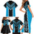 Sky Blue Niho Taniwha Mix Poutama Family Matching Short Sleeve Bodycon Dress and Hawaiian Shirt Unique Taniko Aotearoa