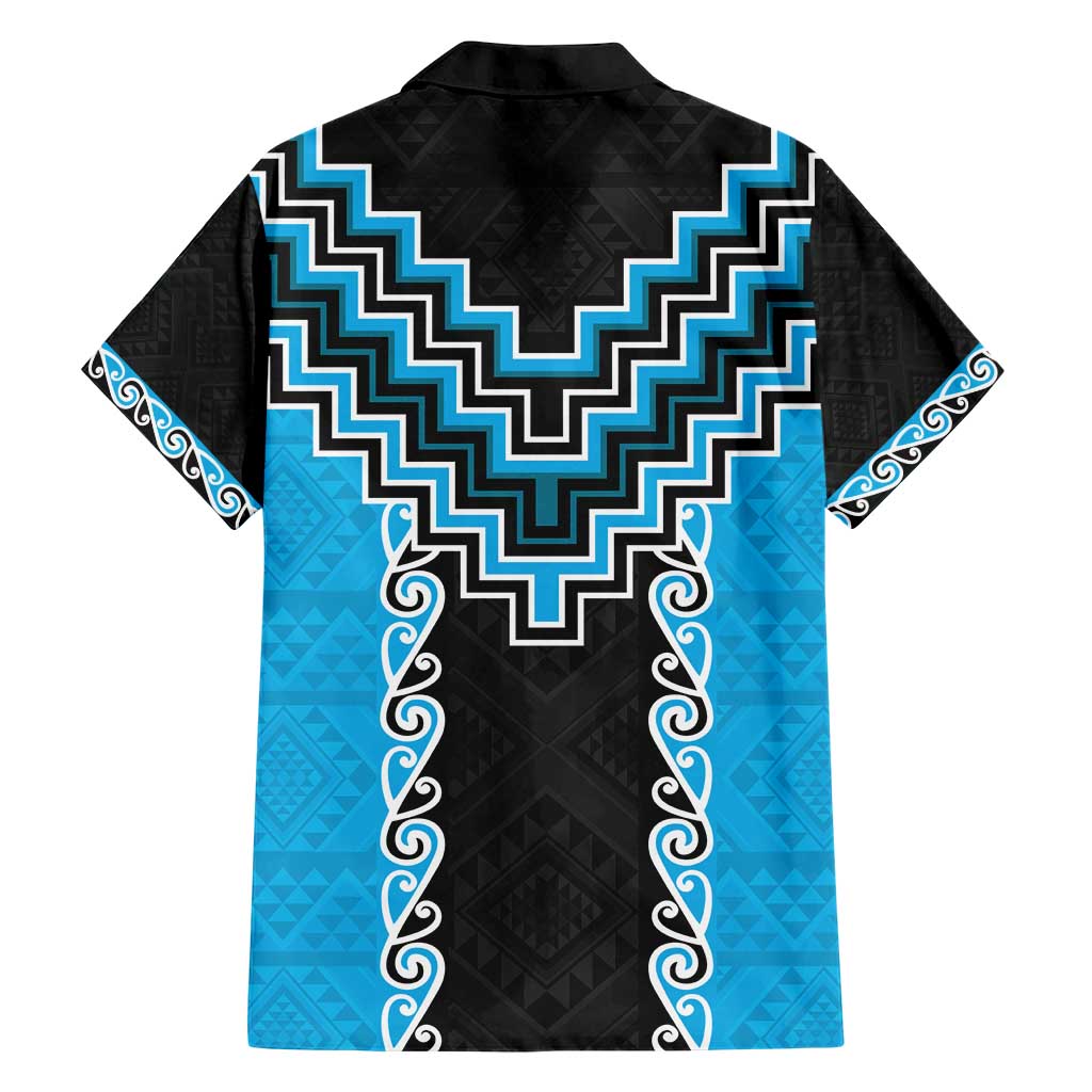 Sky Blue Niho Taniwha Mix Poutama Family Matching Short Sleeve Bodycon Dress and Hawaiian Shirt Unique Taniko Aotearoa