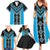 Sky Blue Niho Taniwha Mix Poutama Family Matching Summer Maxi Dress and Hawaiian Shirt Unique Taniko Aotearoa