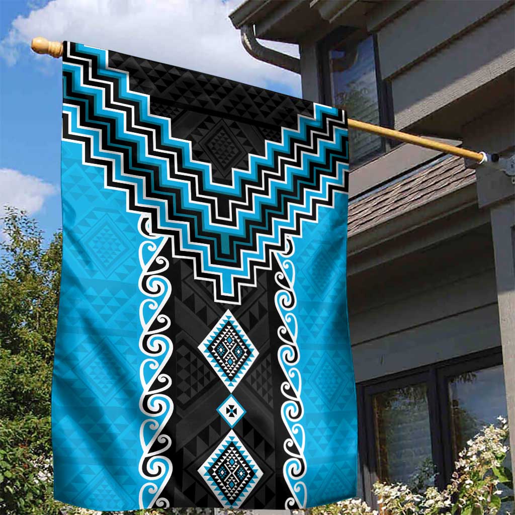 Sky Blue Niho Taniwha Mix Poutama Garden Flag Unique Taniko Aotearoa LT01 - Polynesian Pride