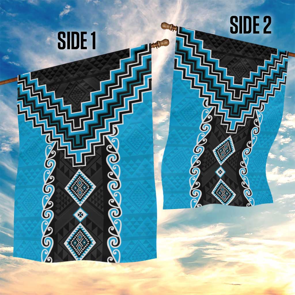 Sky Blue Niho Taniwha Mix Poutama Garden Flag Unique Taniko Aotearoa LT01 - Polynesian Pride