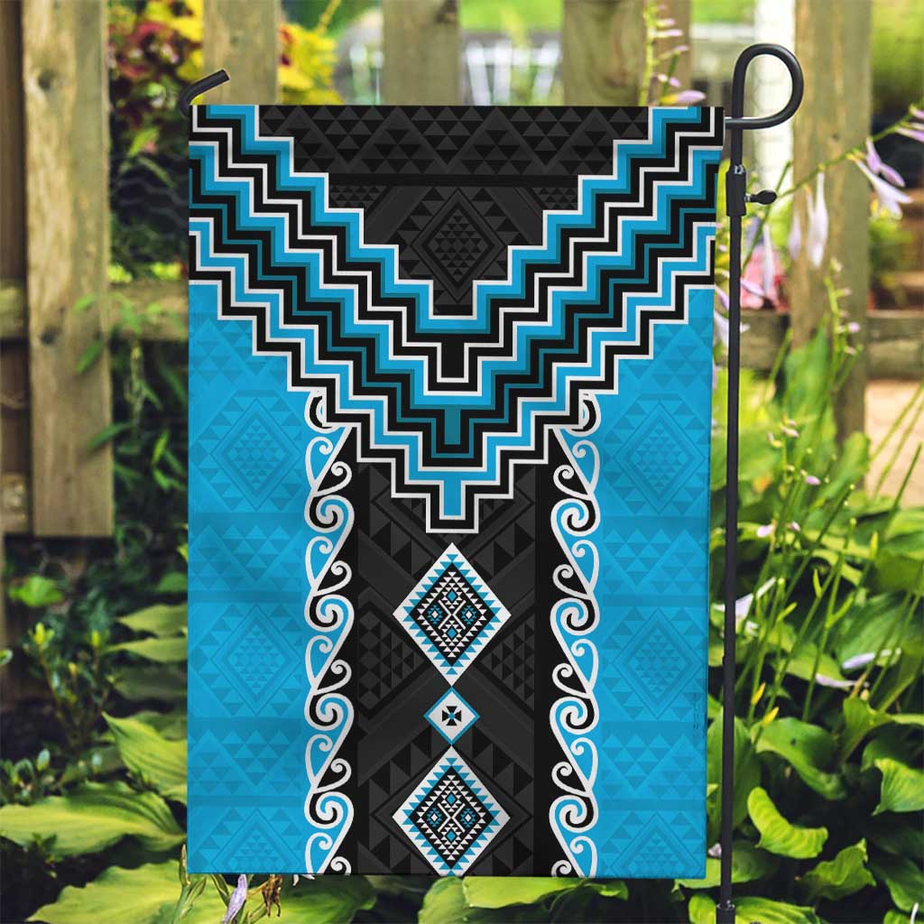 Sky Blue Niho Taniwha Mix Poutama Garden Flag Unique Taniko Aotearoa LT01 Garden Flag Sky Blue - Polynesian Pride