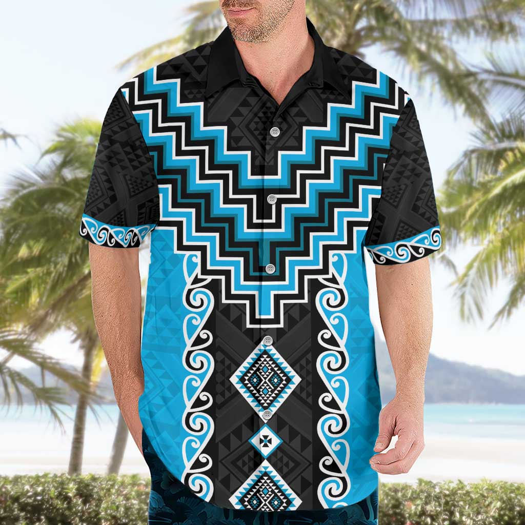 Sky Blue Niho Taniwha Mix Poutama Hawaiian Shirt Unique Taniko Aotearoa LT01 - Polynesian Pride
