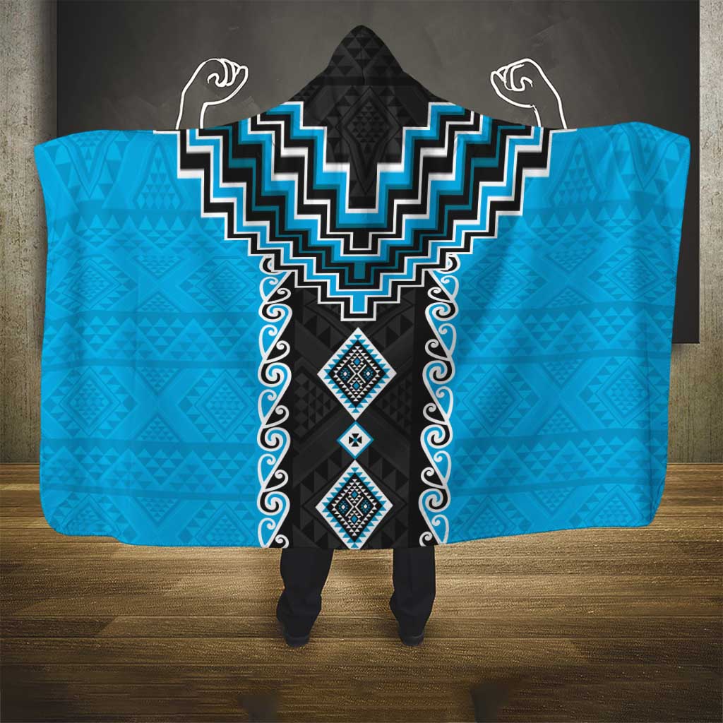 Sky Blue Niho Taniwha Mix Poutama Hooded Blanket Unique Taniko Aotearoa LT01 - Polynesian Pride