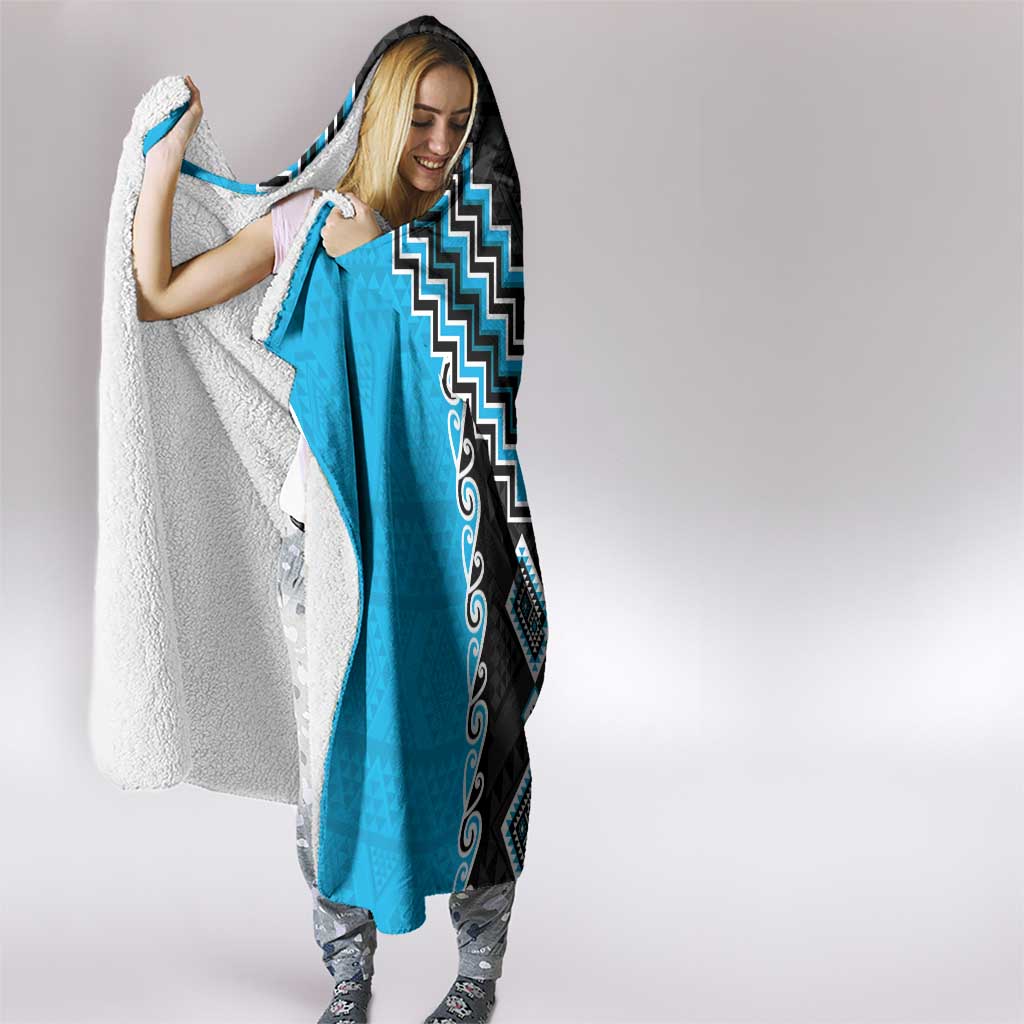 Sky Blue Niho Taniwha Mix Poutama Hooded Blanket Unique Taniko Aotearoa LT01 - Polynesian Pride
