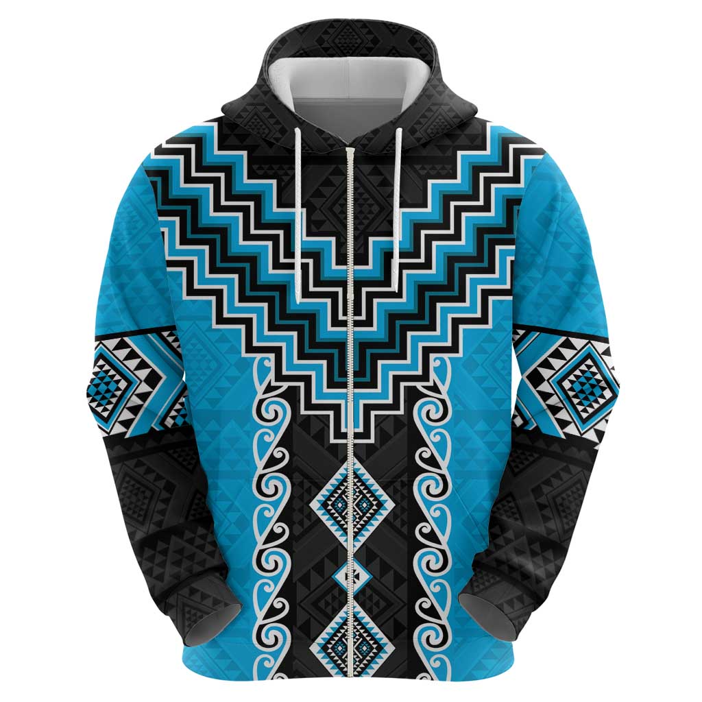 Sky Blue Niho Taniwha Mix Poutama Hoodie Unique Taniko Aotearoa