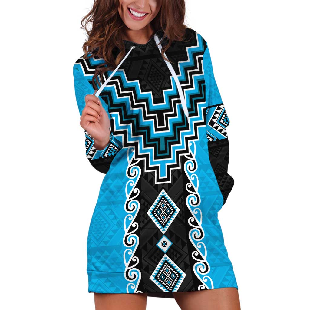 Sky Blue Niho Taniwha Mix Poutama Hoodie Dress Unique Taniko Aotearoa LT01 Sky Blue - Polynesian Pride