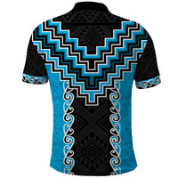 Sky Blue Niho Taniwha Mix Poutama Polo Shirt Unique Taniko Aotearoa