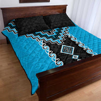 Sky Blue Niho Taniwha Mix Poutama Quilt Bed Set Unique Taniko Aotearoa LT01 - Polynesian Pride