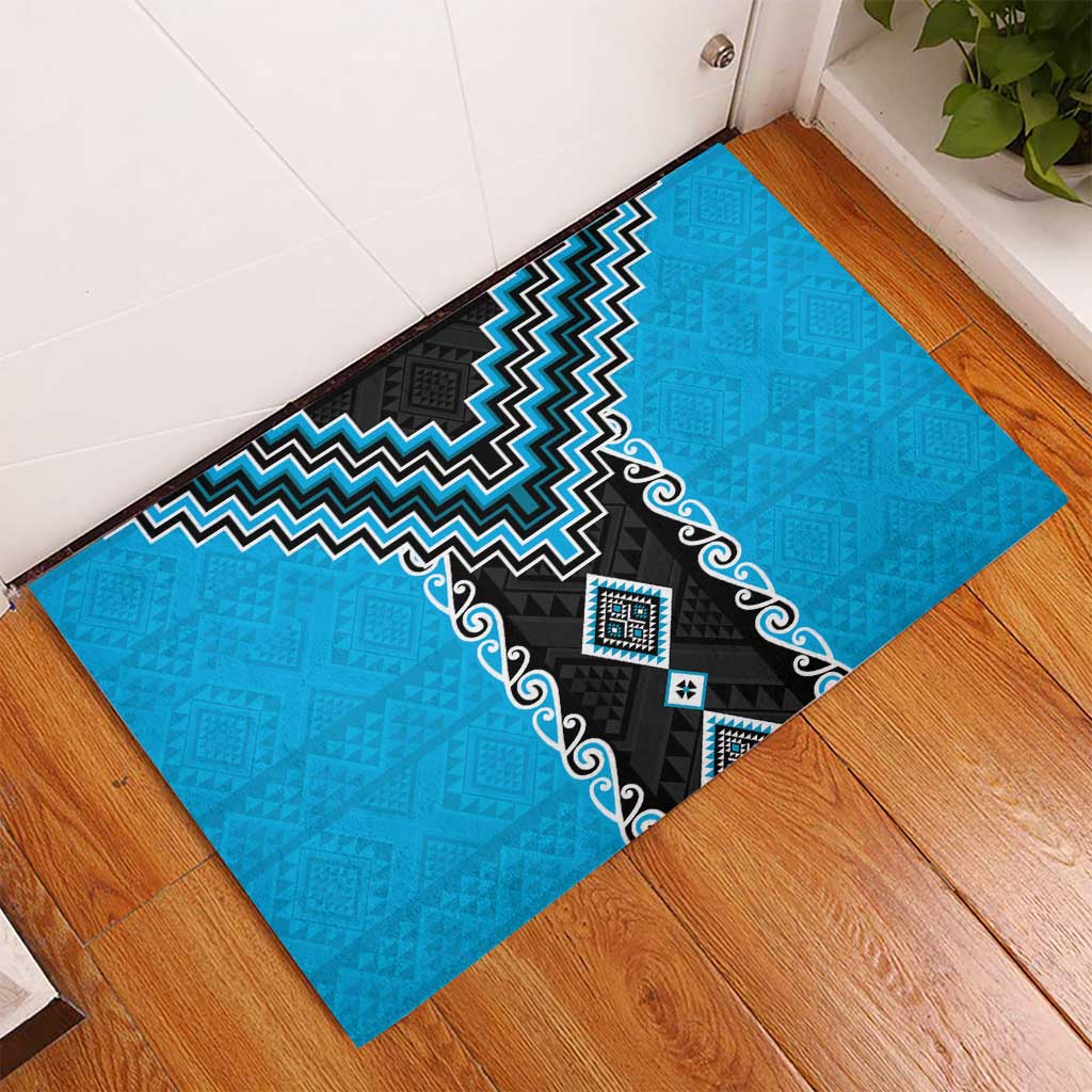 Sky Blue Niho Taniwha Mix Poutama Rubber Doormat Unique Taniko Aotearoa LT01 - Polynesian Pride