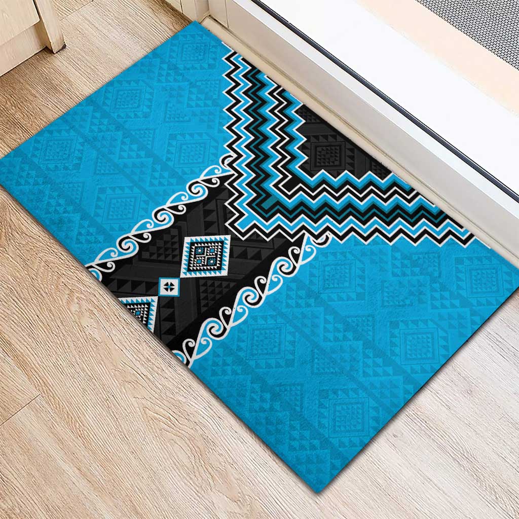 Sky Blue Niho Taniwha Mix Poutama Rubber Doormat Unique Taniko Aotearoa LT01 - Polynesian Pride
