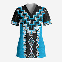 Sky Blue Niho Taniwha Mix Poutama Scrub Top Unique Taniko Aotearoa LT01 Adult Sky Blue - Polynesian Pride