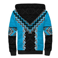 Sky Blue Niho Taniwha Mix Poutama Sherpa Hoodie Unique Taniko Aotearoa LT01 - Polynesian Pride