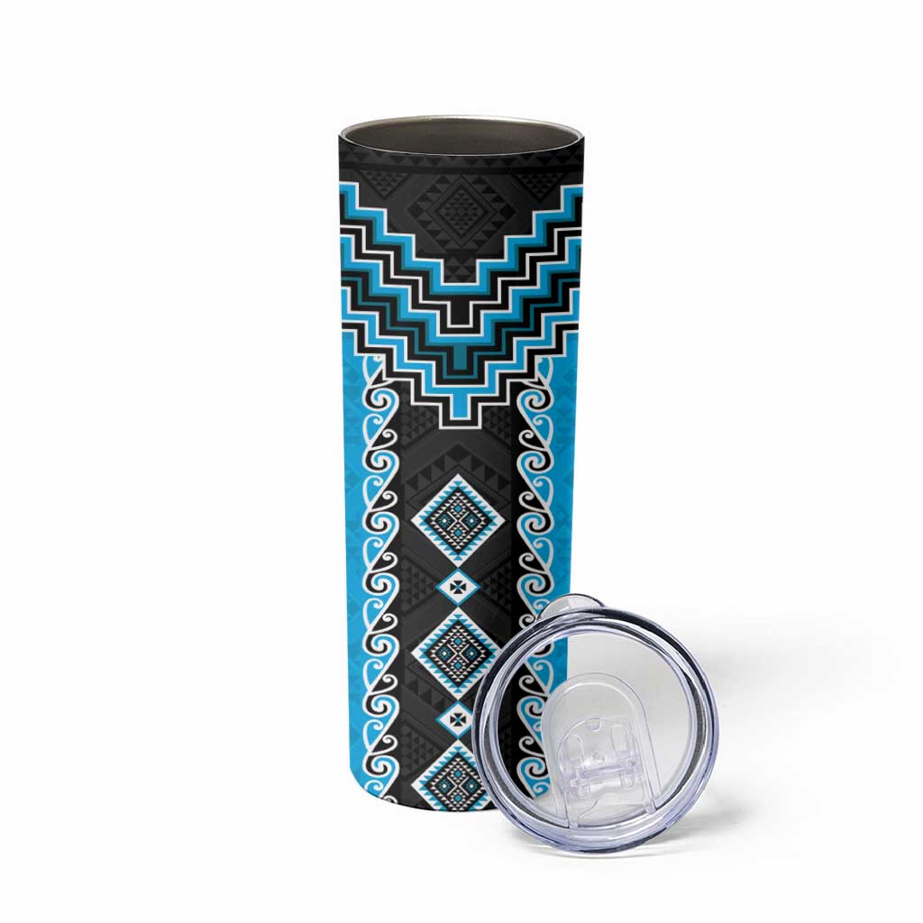 Sky Blue Niho Taniwha Mix Poutama Skinny Tumbler Unique Taniko Aotearoa