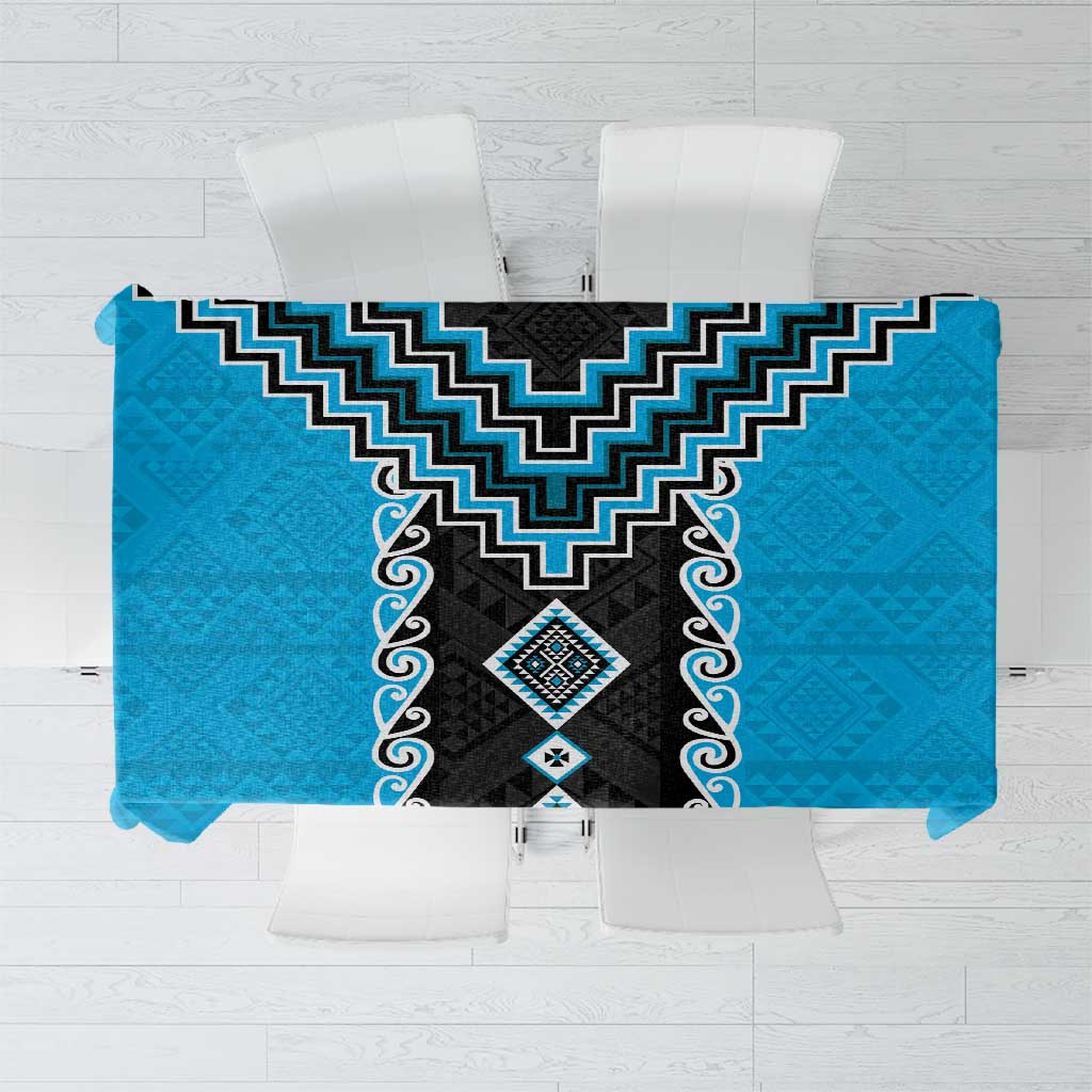 Sky Blue Niho Taniwha Mix Poutama Tablecloth Unique Taniko Aotearoa LT01 Sky Blue - Polynesian Pride