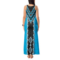 Sky Blue Niho Taniwha Mix Poutama Tank Maxi Dress Unique Taniko Aotearoa LT01 - Polynesian Pride