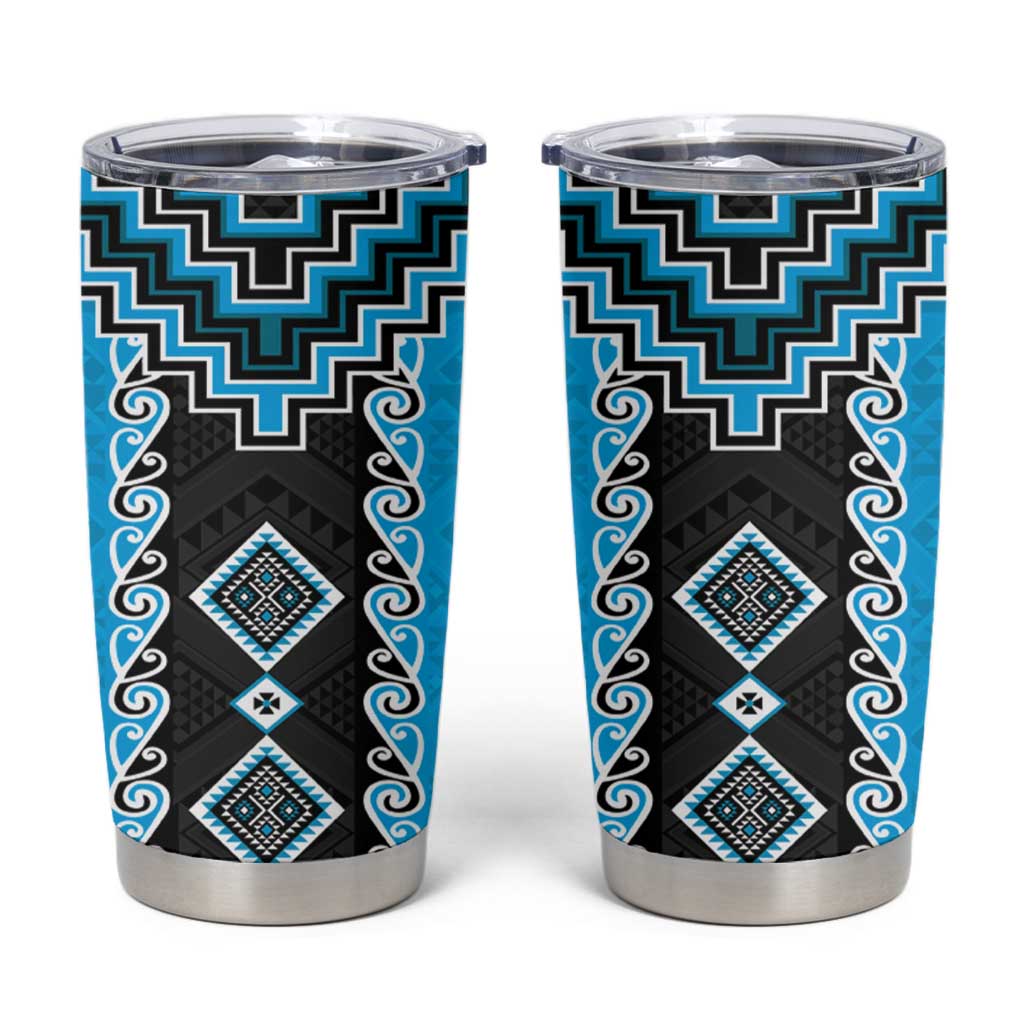 Sky Blue Niho Taniwha Mix Poutama Tumbler Cup Unique Taniko Aotearoa LT01 Sky Blue - Polynesian Pride