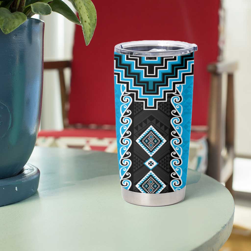 Sky Blue Niho Taniwha Mix Poutama Tumbler Cup Unique Taniko Aotearoa LT01 - Polynesian Pride