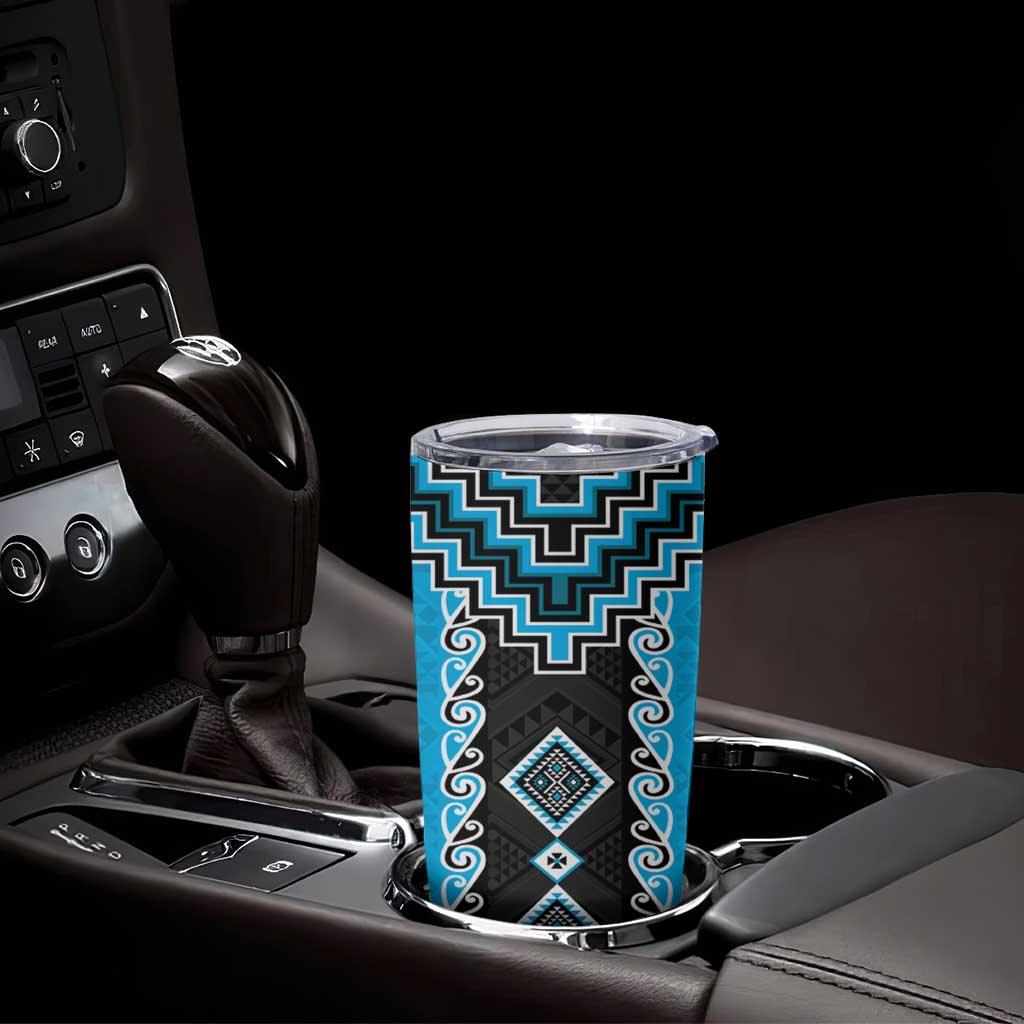 Sky Blue Niho Taniwha Mix Poutama Tumbler Cup Unique Taniko Aotearoa LT01 - Polynesian Pride