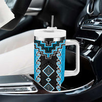 Sky Blue Niho Taniwha Mix Poutama Tumbler With Handle Unique Taniko Aotearoa LT01 - Polynesian Pride