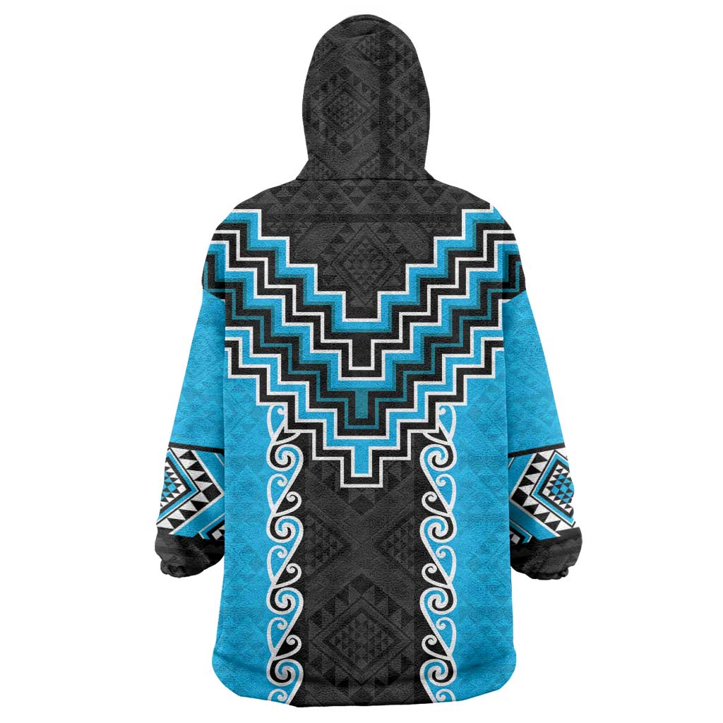 Sky Blue Niho Taniwha Mix Poutama Wearable Blanket Hoodie Unique Taniko Aotearoa LT01 - Polynesian Pride