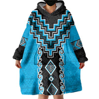 Sky Blue Niho Taniwha Mix Poutama Wearable Blanket Hoodie Unique Taniko Aotearoa LT01 - Polynesian Pride