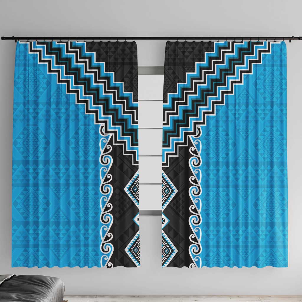 Sky Blue Niho Taniwha Mix Poutama Window Curtain Unique Taniko Aotearoa LT01 With Hooks Sky Blue - Polynesian Pride