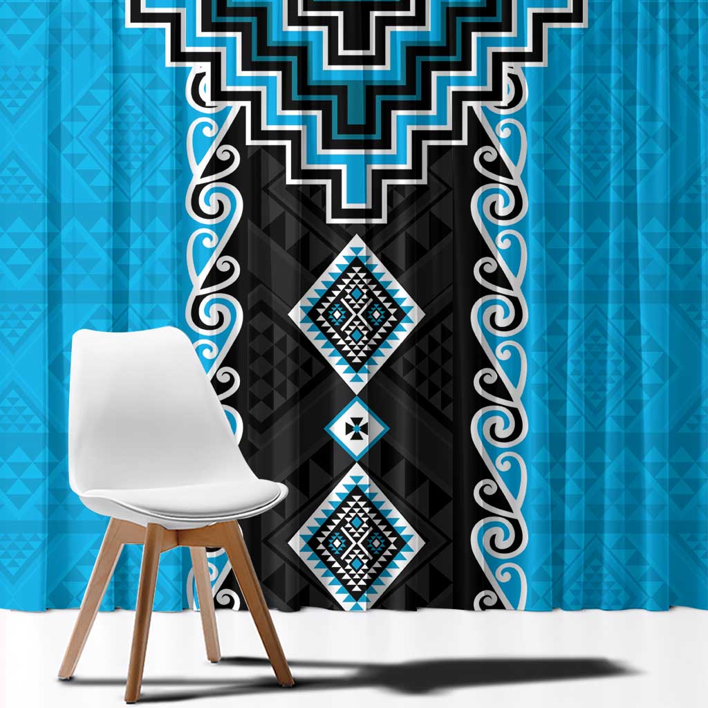 Sky Blue Niho Taniwha Mix Poutama Window Curtain Unique Taniko Aotearoa LT01 - Polynesian Pride