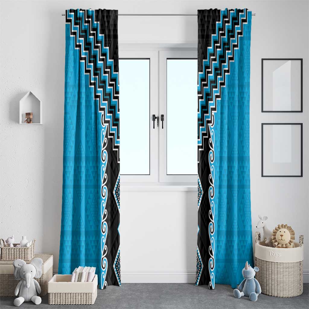 Sky Blue Niho Taniwha Mix Poutama Window Curtain Unique Taniko Aotearoa LT01 - Polynesian Pride