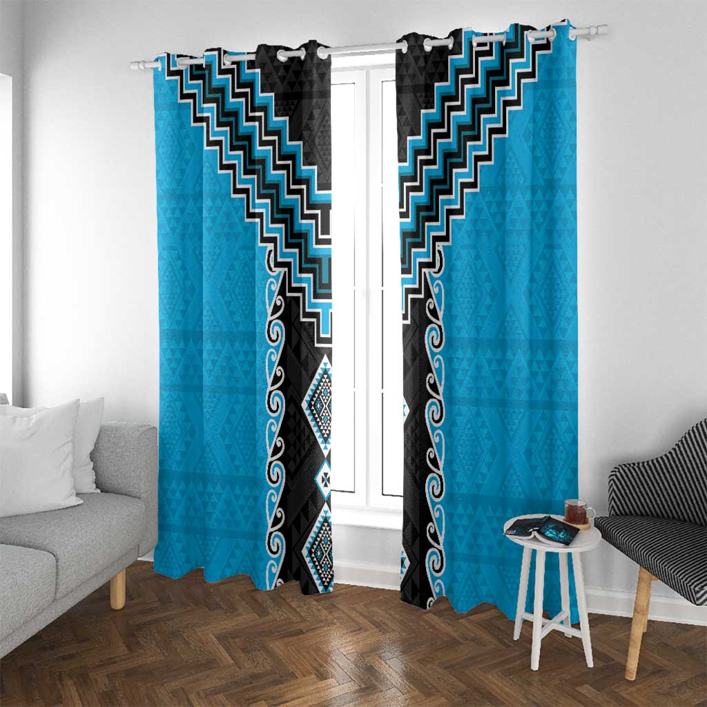 Sky Blue Niho Taniwha Mix Poutama Window Curtain Unique Taniko Aotearoa LT01 With Grommets Sky Blue - Polynesian Pride