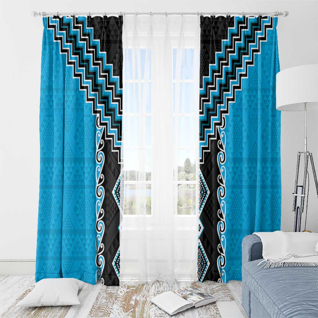 Sky Blue Niho Taniwha Mix Poutama Window Curtain Unique Taniko Aotearoa LT01 - Polynesian Pride
