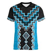 Sky Blue Niho Taniwha Mix Poutama Women V-Neck T-Shirt Unique Taniko Aotearoa LT01 Female Sky Blue - Polynesian Pride